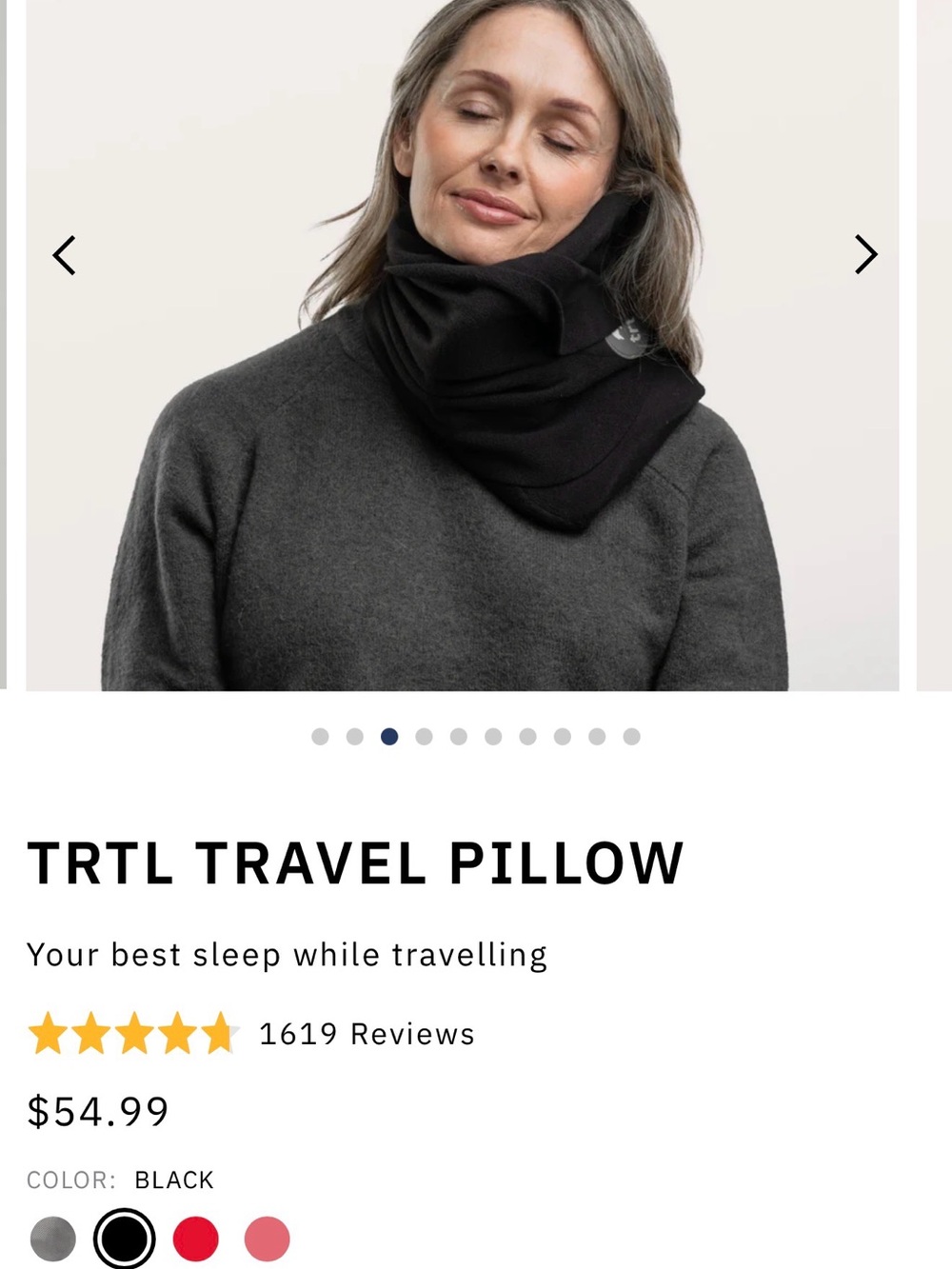 TRTL Travel Pillow Neck Support Pillow Black w/ Carry Bag Like New - Picture 8 of 11